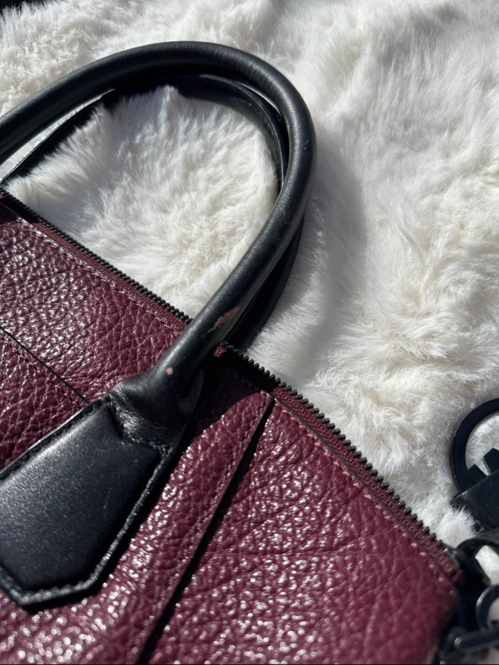 Michael Kors Campbell satchel pebbled burgandy crossbody black trim - Picture 9 of 14